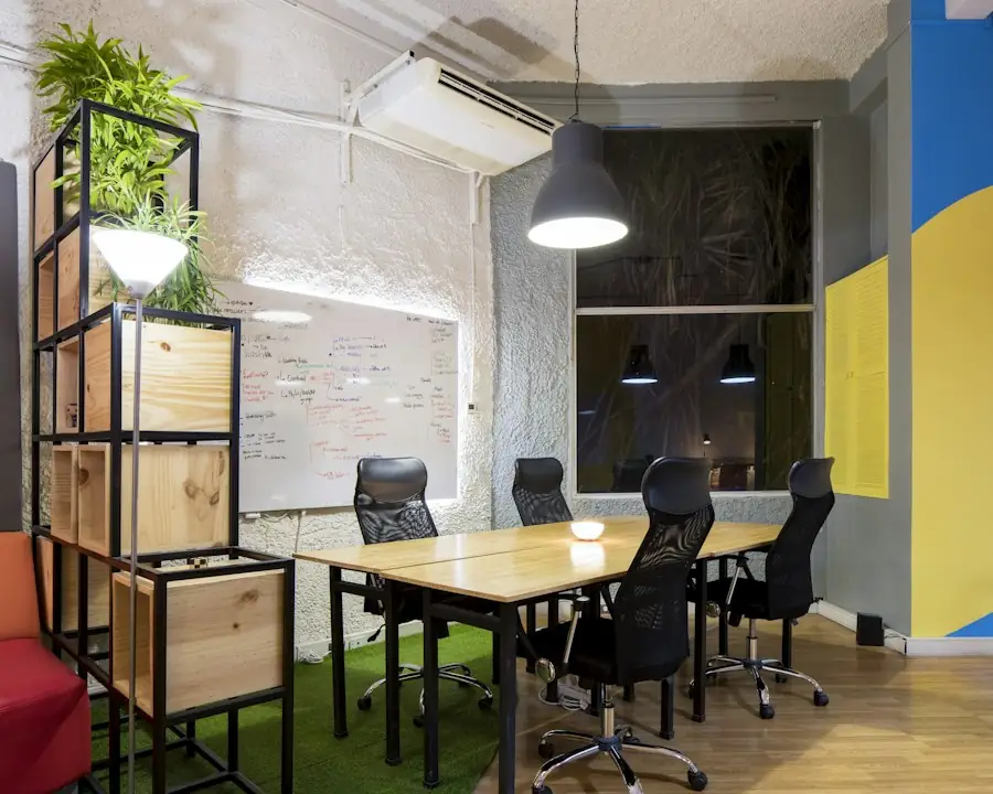 Bright meeting room with table and chairs