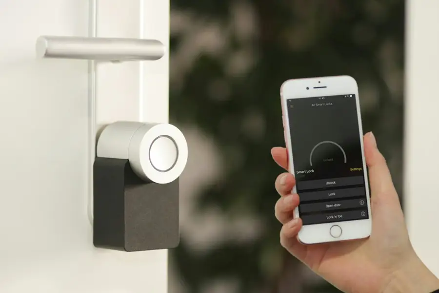 Phone app unlocking a smart door lock